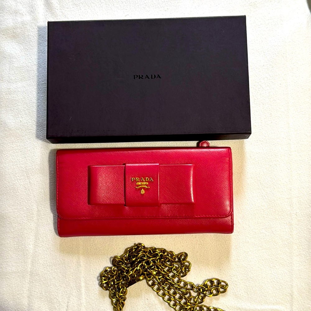 Prada Wallet Saffiano Lux Leather With COA and Unbranded Chain 02